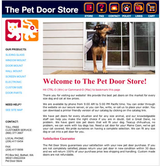 Website for The Pet Door Store